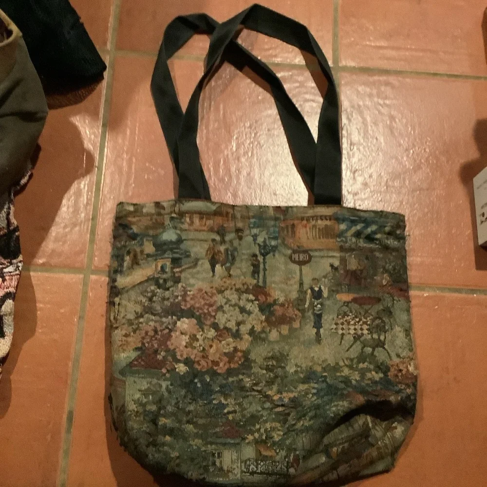Vintage vtg destination Travel Purse Paris Scene tote bag